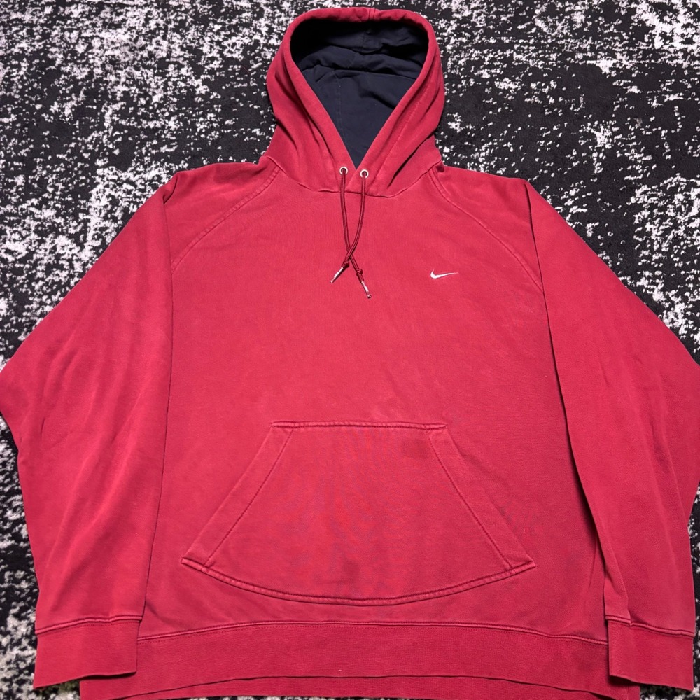 Vintage Nike Hoodie Mens XL Red Y2K Skater Embroidered Swoosh Pullover Fleece